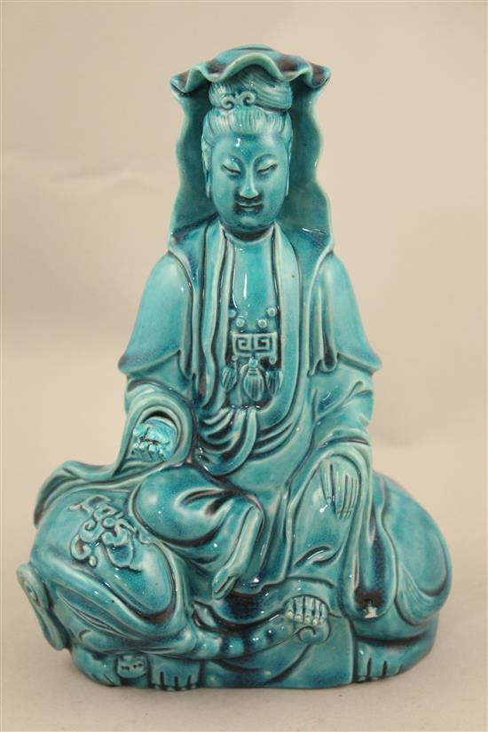 A Chinese turquoise glazed model of Puxian, 19th century, 21cm